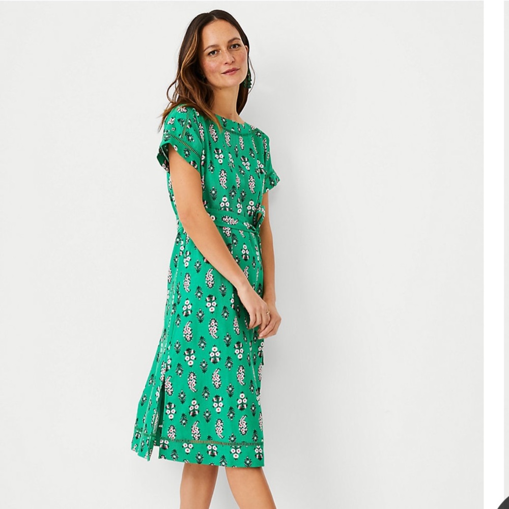 Floral Cutout Linen Blend Shift Dress